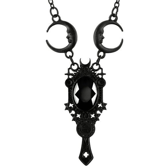 Dark Mirror Necklace – by Restyle ✦ Crescent Moon ✦ Black Onyx ✦ Rare Statement - Picture 1 of 3